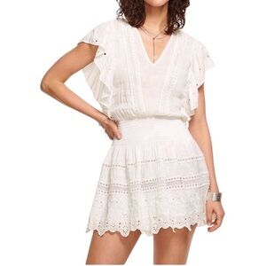 Ramy Brook Harlow Lace Trim Linen Blend Mini Dress White Bridal Graduation Small